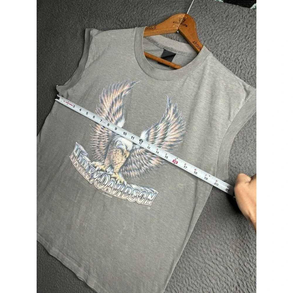 Vintage 3D Emblem Harley Davidson Steve McDonald Eagle Art T Shirt Thin Burnout